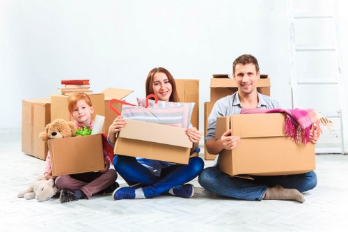 Packed boxes and furniture ready for a local move in Dulwich